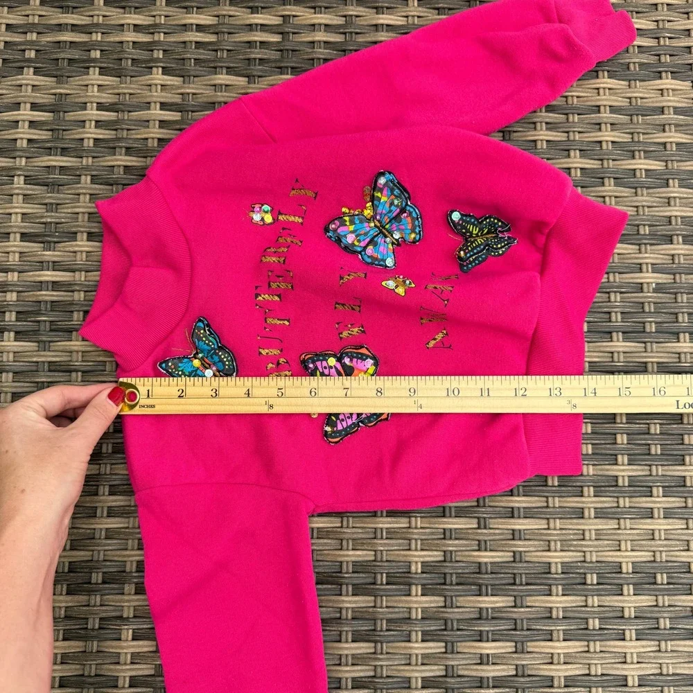 Vintage 90s ZING Girls Size 4 Pink 3D Butterfly Fleece Sweatsuit 2 Pc Set